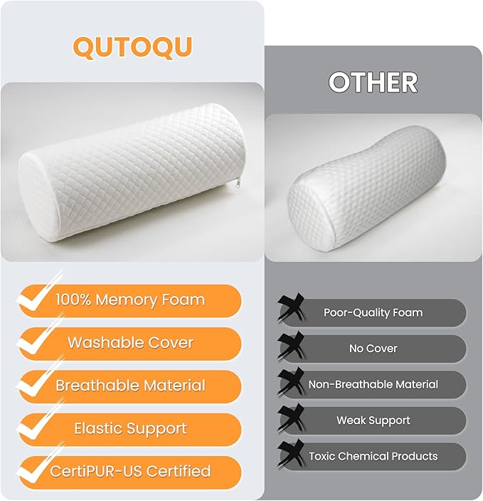 Neck Pillow for Sleeping, Cervical Pillow with Washable Zippered Cover, Cervical Round Pillow for Support with Breathable Cover, Tube Roll Cervical Pillow for Head, Neck, Back Support (White)