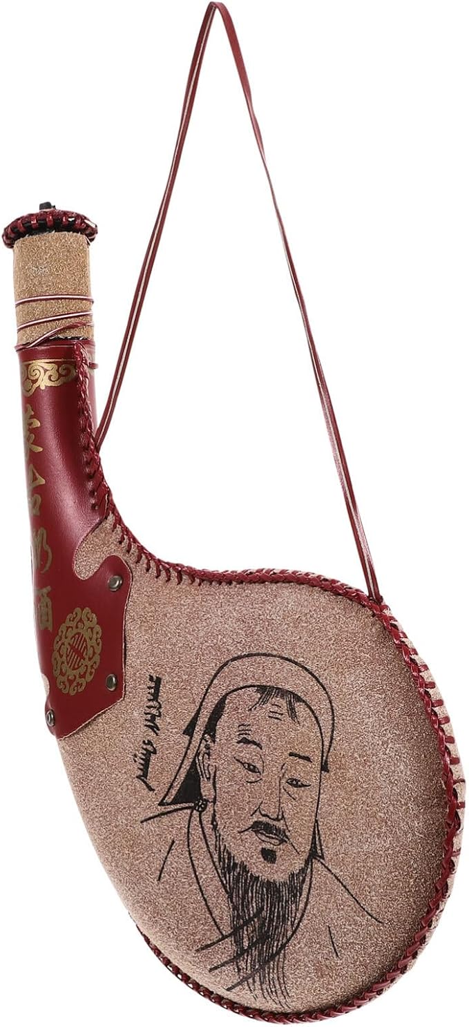 Outdoor Decor Bota Bag Canteen Pouch for Wine and Water Wine Skin Bag with Strap for Travel Camping Hiking Travel Water Bottle Brown Iron Flask