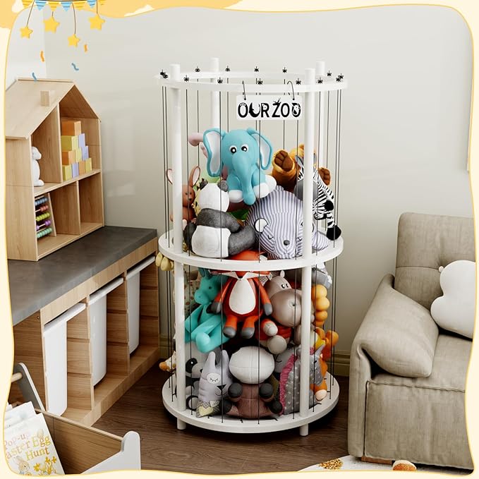 Wood Stuffed Animal Zoo Storage Cage, Extra Large Stuffed Animals Storage Bin Display, for Kids Room, Playroom, Plushies, Stuffy, Plush Toy, Stuff Animal Jail Basket, Toys Organizer Holder