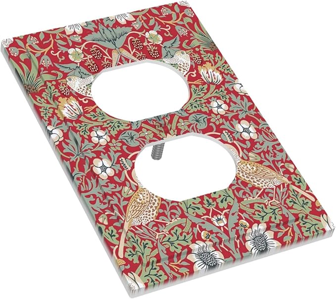 William Morris Strawberry Thief Botanical Red Green Single Duplex Wall Plate Covers Light Switch Cover 1 Gang Outlet Plate Decorative Switchplate Covers Electrical Faceplate for Country Bedroom Decor