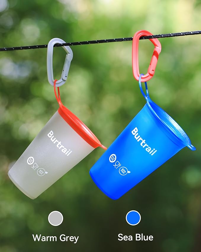 Collapsible Running Cup,Ultralight Protable Running Water Cup for Trail Running,Ultramarathon,Backpacking,Camping-BPA Free,200 ml/6.8 oz-2Pack, SeaBlue & Gray