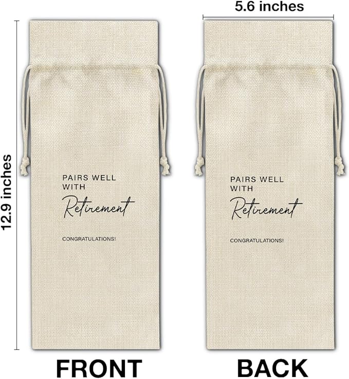 HOIJAUMAI Retirement Gift Wine Bag, Retired Gifts for Women Men, Going Away Goodbye Farewell Gifts for Coworker Friends, Pairs Well with Retirement Burlap Drawstring Wine Bag