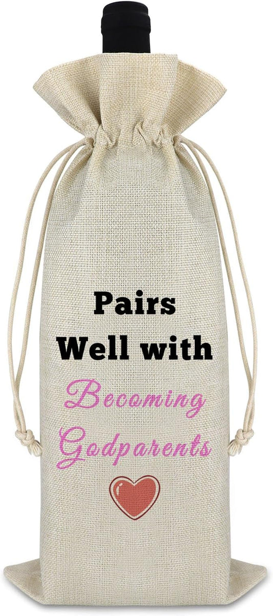 Mother's Day Gift for Godmother Wine Bag Godparents Gift Wine Wrap Bag Baptism Gift Pregnancy Announcement Gift Thank You Gift For Grandma Christmas Birthday Gift Reusable Drawstring Wine Gift Bag