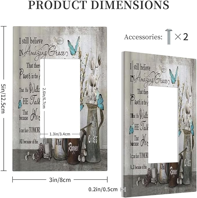 Blue Butterfly Rustic Flower Inspirational Quotes 1 Gang Rocker Light Switch Covers Single Decora Outlet Wall Plate Decorative Switchplate Faceplate GFCI for Farmhouse Country Bedroom Kitchen Decor