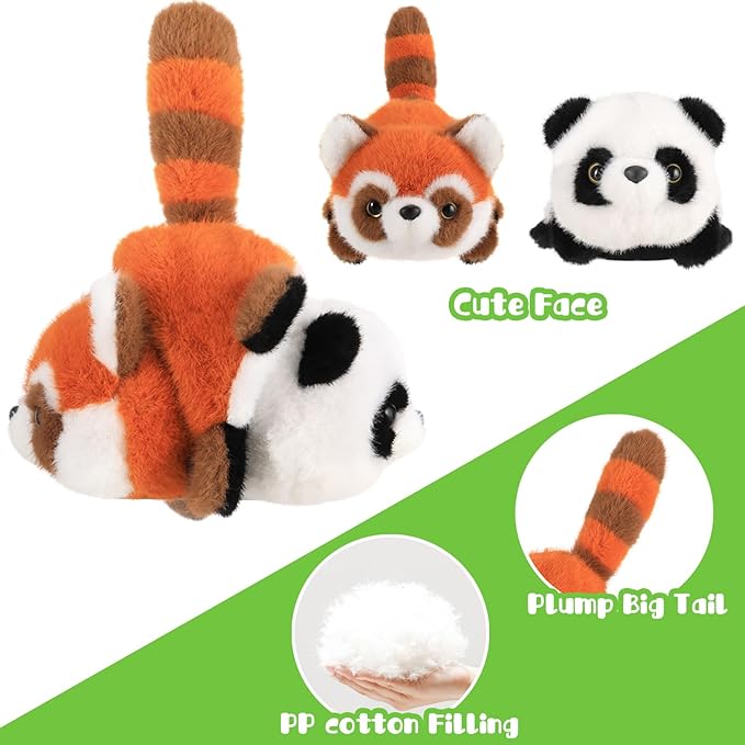 Red Panda and Panda Stuffed Animal,2 in 1 Panda Plush 8.7in Cute Sensory Fidget Stuffed Animals Soft Red Panda Pillow Toy for Kids Adults Girls Boys