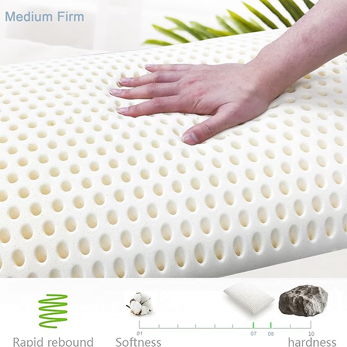 Talatex 100% Natural Premium Dunlop Latex Pillow, Medium Low Pofile Latex Firm Pillow Helps Relieve Pressure, Neck and Shoulder Pain