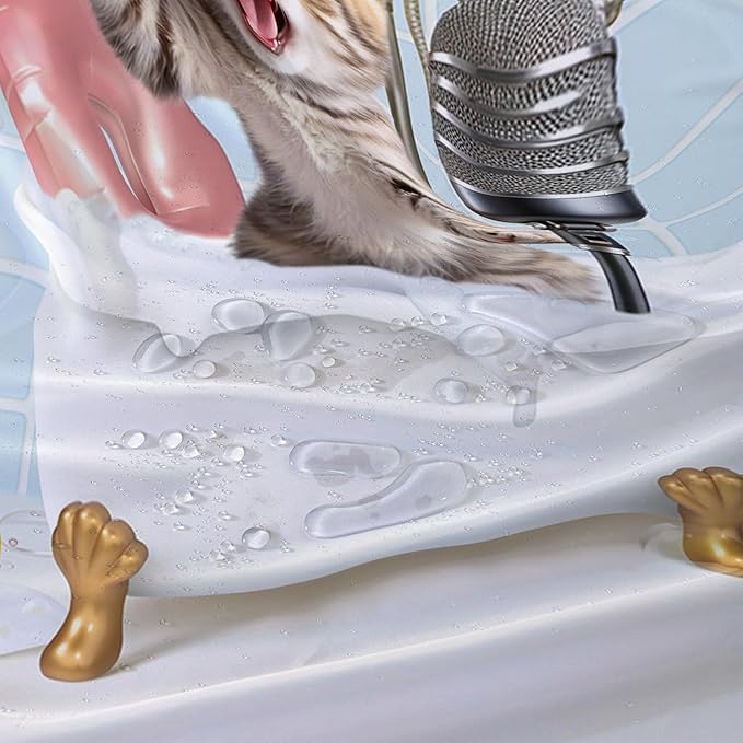 AILONEN Cute Shower Cat Shower Curtain for Kids Boys,Funny Singing Cat Waterproof Fabric Shower Curtain for Bathroom,Cartoon Bathing Kitten Animal Shower Curtain Set with Hooks,72" W*78" H