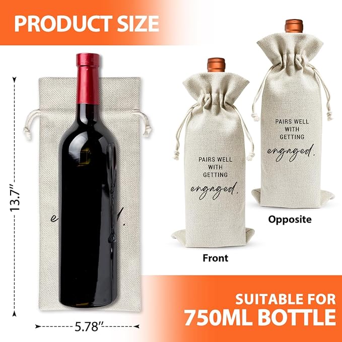 Wedding Or Engagement Gift Wine Bag For Couple Bride Groom Her Women Man, Wedding Or Engagement Party Decorations Favors, Paris Well With Getting Engaged, Cotton Linen Wine Bag, New Bride Gift Idea