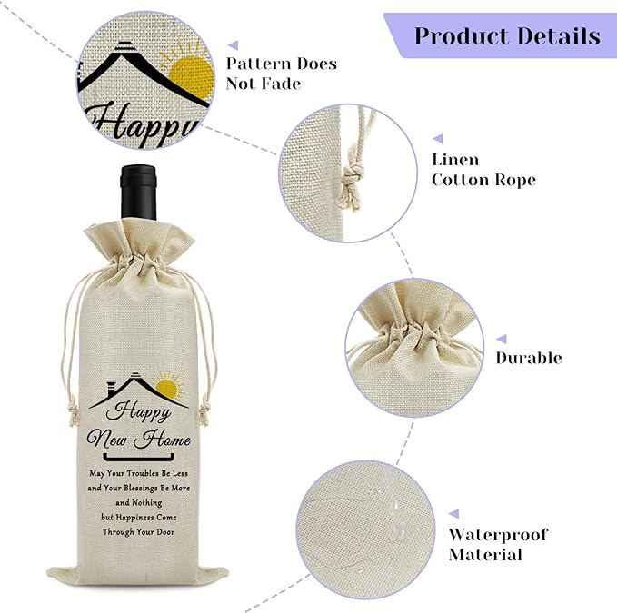 Housewarming Gifts Wine Gift Bags New Home House Homeowner Gift Realtor Gift to Clients House Warming Party Decorations Reusable Burlap Wine Wrapping Bags First Time House Warming Gift for Women
