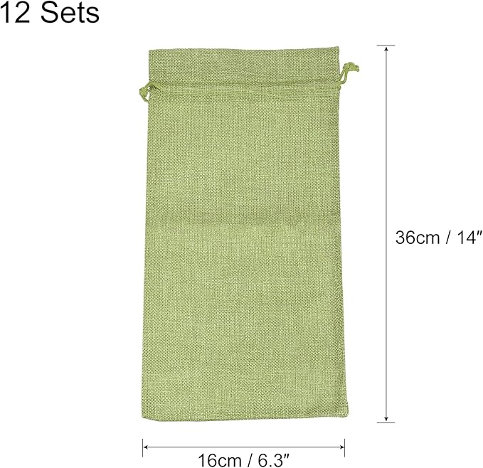 uxcell Burlap Wine Bags with Drawstrings, 12Pcs Wine Gift Bags Reusable Wine Bottle Bags with Ropes and Tags for Wedding, Birthday, Travel (14 x 6.3 In, Green)