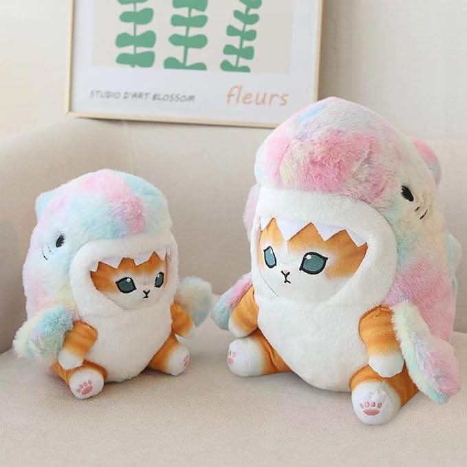 Kawaii Shark Cat Plush Toy Stuffed Animal Doll, Cute Soft Pillow Stress Release Hugs Toys Christmas Halloween Birthday Gifts for Kids Boys Girl Best Gift (Colorful - Yellow,9 inch)