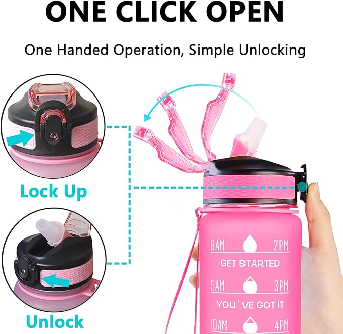 Sea Turtle Water Bottle with Straw, Carry Strap, LeakProof, Tritan BPA Free, 32 Oz Motivational Water Bottle with Time Marker to Ensure You Drink Enough Water for Gym Fitness Outdoor