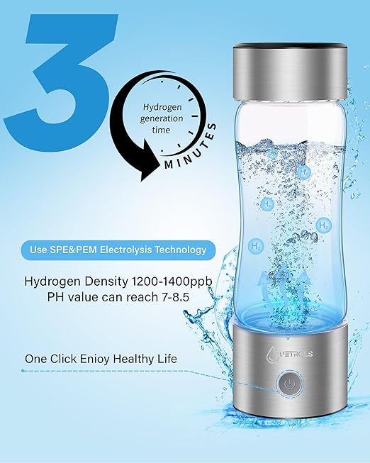 Hydrogen Water Bottle, 2024 Hydrogen Water Bottle Generator with SPE PEM Technology Water Ionizer, Hydrogen Water Machine Improve Water in 3 Minutes for Home, Office, Travel, Daily Drinking(Silver)