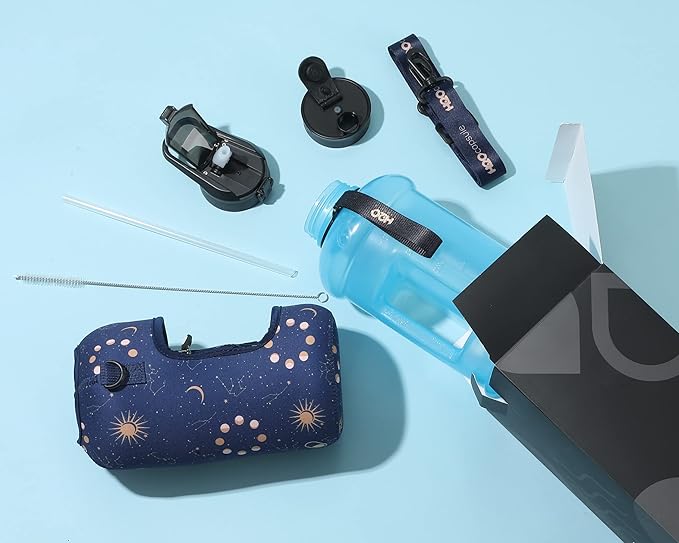 H2O Capsule 2.2L Half Gallon Water Bottle with Storage Sleeve and Covered Straw Lid – BPA Free Large Reusable Drink Container with Handle - Big Sports Jug, 2.2 Liter (74 Ounce)