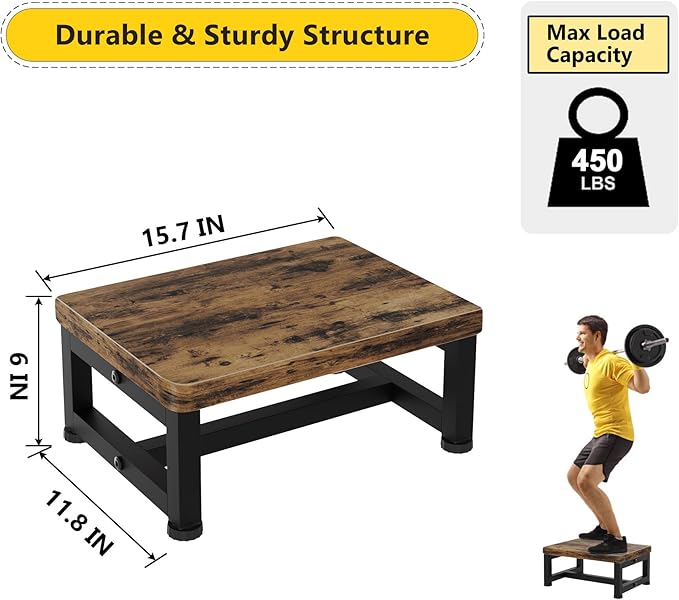 Step Stools for Adults Kids, Sturdy Wooden Stepping Stools with 450LB Capacity, Anti-Slip Bed Steps Stool for High Beds, Foot Stool One Step Stool for Kitchen Bathroom Bedroom, Rustic Brown