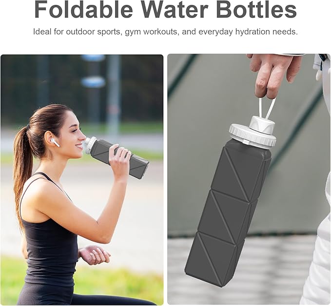 Collapsible Water Bottles Flexible Bpa Free Silicone Reusable Foldable Water Bottle,Durable Lightweight Leak-Proof Compact Water Bottles For Travel Hiking Running Outdoor Sports Bottle