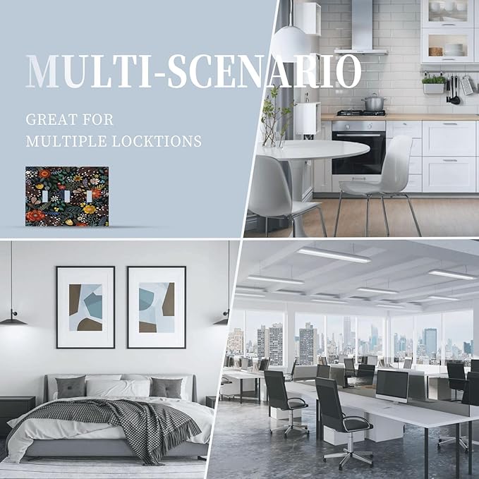 Vintage Colorful Flower Boho Floral Rustic Dark Leaves 3 Gang Light Switch Covers Triple Toggle Wall Plate Decorative Switchplate Electrical Faceplate for Farmhouse Country Bedroom Decor