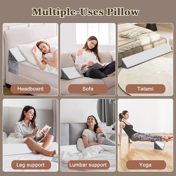 VVZ Bed Gap Filler King Bed Wedge Pillow for Headboard Gap Mattress Gap Filler Triangle Pillow Wedge for Headboard Gap, 30D Memory Foam Wedge Pillow Stopper with 2 Side Big Pocket (76"×10"×6")