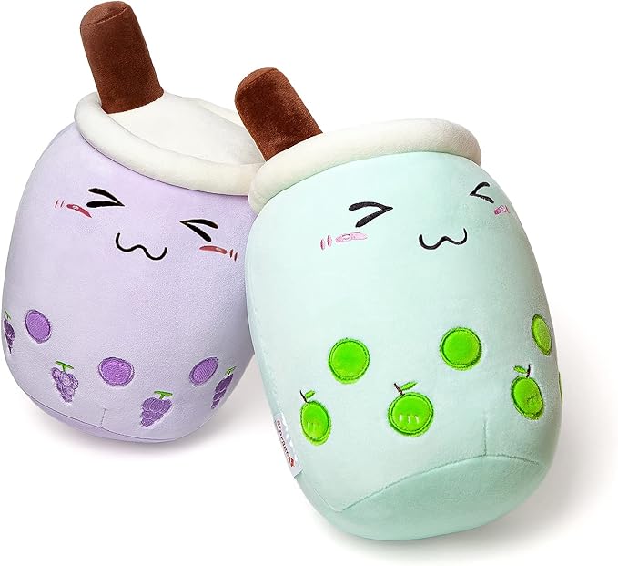 Niuniu Daddy Boba Plushies 13.7inch Purple Bubble Tea Stuffed Animals for Kids Kawaii Grape Fruit Cuddle Pillow for Toddler Huggling Pillow for Boys Gilrs