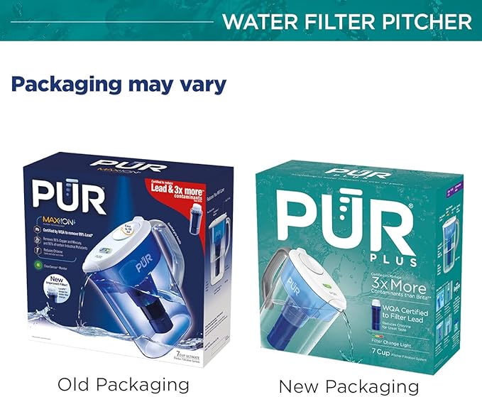 PUR Ultimate Filtration Water Filter Pitcher, 7 Cup, Clear/Blue