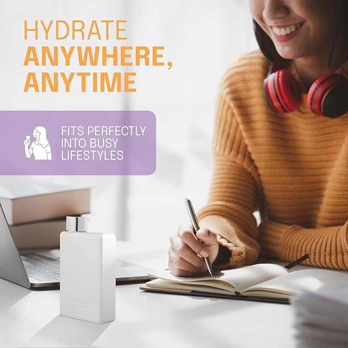 Forest & Twelfth 12 Oz Travel Water Bottle Flat Water Bottle for On-The-Go Hydration, Hydrate… Feel Great! Passport Mini Water Bottle for Gym, Travel, School, Italian Design Portable Water Bottle