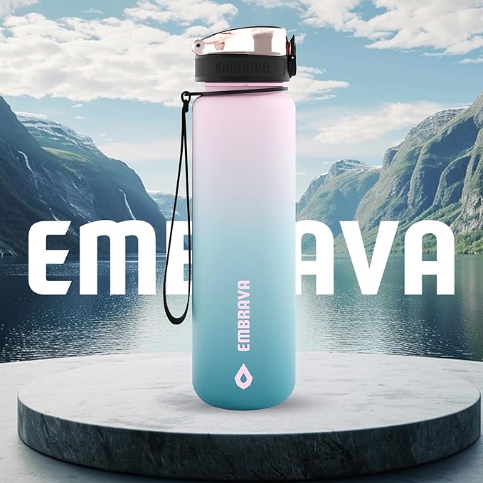 Embrava Sports Water Bottle - 32oz Large - Fast Flow Quick Sip Lid - BPA & BPS Free - Leakproof, Flip Top - Lightweight & Sturdy Tritan Plastic - Strainer for Fruit & Ice