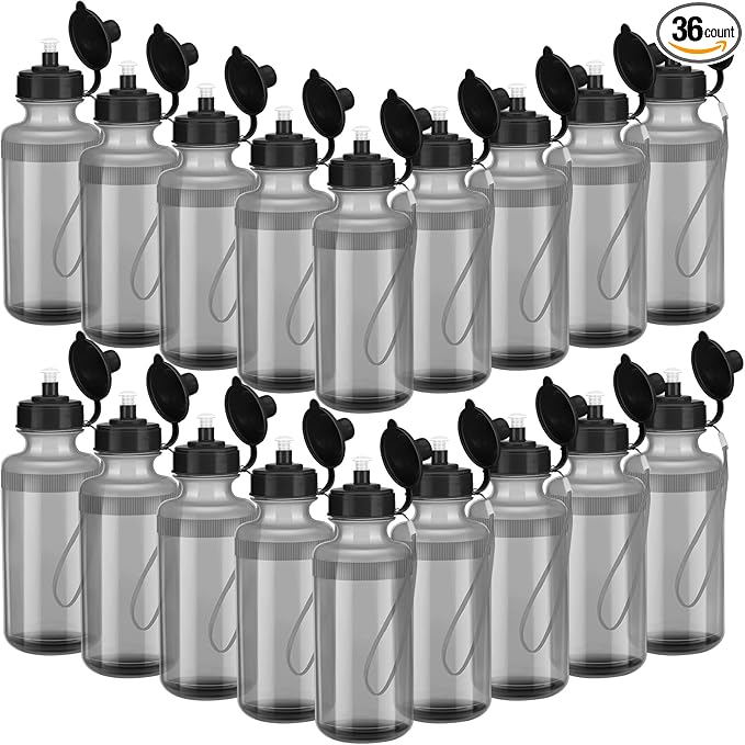 Zubebe 36 Pcs Sports Water Bottles Bulk 20 oz Squeeze Reusable Plastic Water Bottle with Nylon Strap Blank DIY Water Bottles for Kids Adults School Thanks Gift Outdoor Sport Fitness