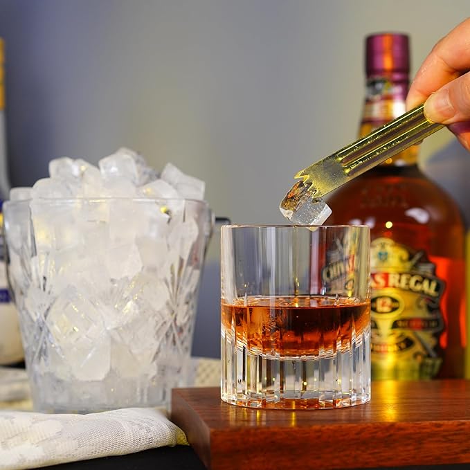 Clear Glass Ice Bucket with Ice Tong and Handle Crystal Ice Cube Busket Cocktail Bar Champagne Bucket for Parties Wine Accessory