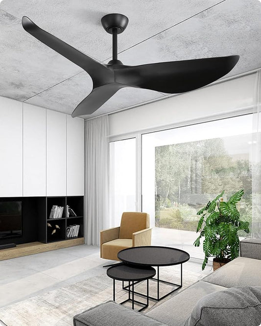 CACI Mall Ceiling Fans Without Lights - 52-Inch Flush Mount Ceiling Fan with 6 Speeds, 3 Timer Remote, Quiet Reversible DC Motor, and 5"/10"/25" Replacement Downrods (Black ABS Blades)