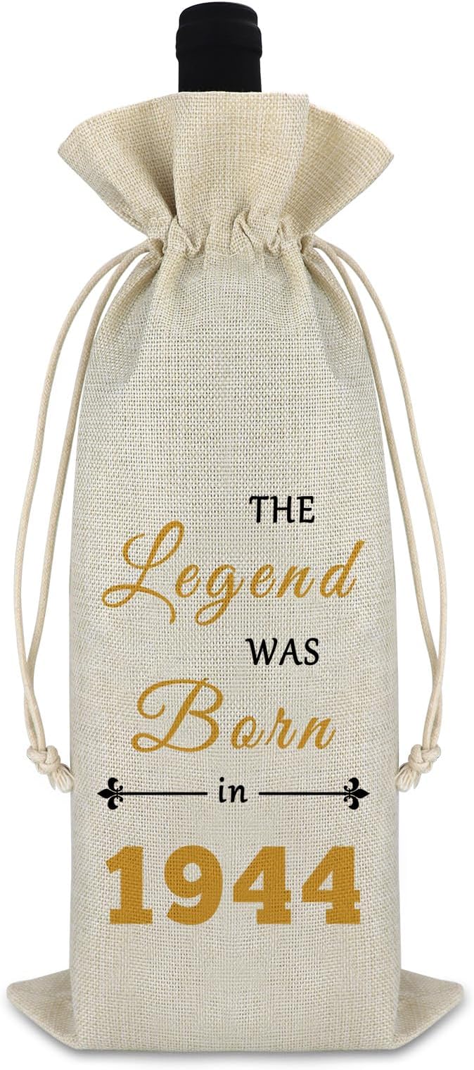 80th Birthday Gift for Grandma Grandpa Wine Bag Gifts for 80 Year Old Woman Men Birthday Wine Gift Bag 1944 80th Birthday Gifts for Mom Dad Christmas Gift Drawstring Wine Wrap Bag Burlap Wine Cover