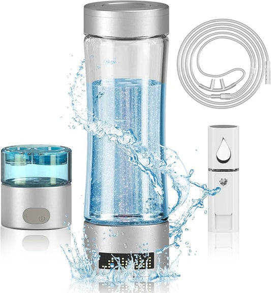 Hydrogen Water Bottle Generator, SPE/PEM Technology Hydrogen-Rich Water Bottle Hydrogen Concentration(+2800ppb), Portable Rechargeable Glass Hydrogen Water Ionizer Machine Gifts for Women&Men