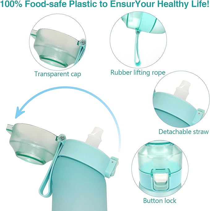 Water Bottle with 7Pcs Air Flavor Pods, Air Bottle Pods Water Bottle, Flavor Caps with Water Bottle, Fruit Scent Pods for Outdoor Sport(Blue-Purple Gradient Color-7 Pods)