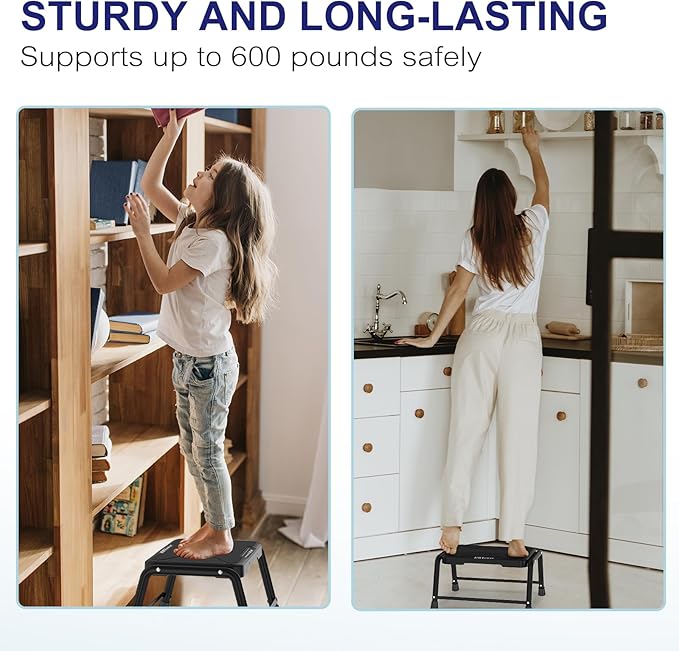 HBTower Step Stools for Adults with Non-Slip Rubber Feet, Holds Up to 300 lbs, Lightweight Stepping Stools for Bedroom Kitchen Bathroom, Bed Steps for High Beds