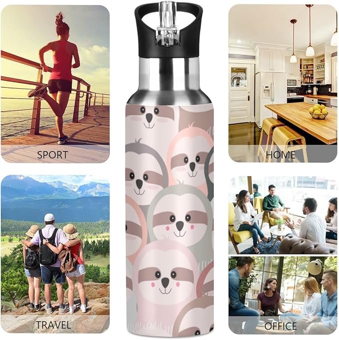 MNSRUU Insulated Water Bottle with Straw, Rainbow and Unicorns Stainless Steel Flasks for Sports Cycling Hiking School