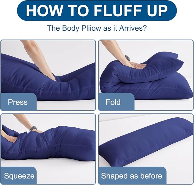 DOWNCOOL Large Body Pillow Insert- Breathable Full Body Pillow for Side Sleeper - Soft Long Bed Pillow for Adults - 20 x 54 inch （Blue）