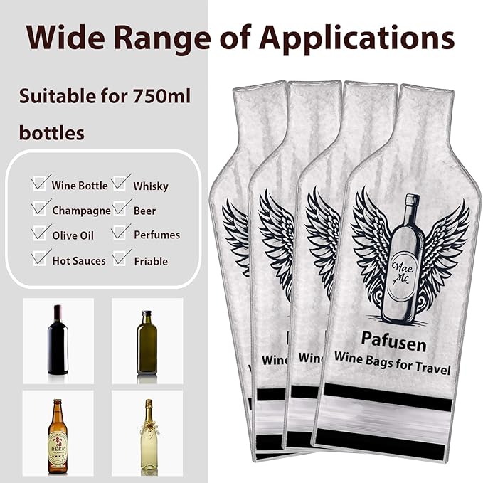 Pafusen 2 Pack Wine Bottle Travel Protector Bags, Wine Bags for Travel Reusable, Wine Travel Bags for Wine Bottles Airplane Car Cruise Suitcase Luggage, Leak Proof Insulated Wine Sleeves
