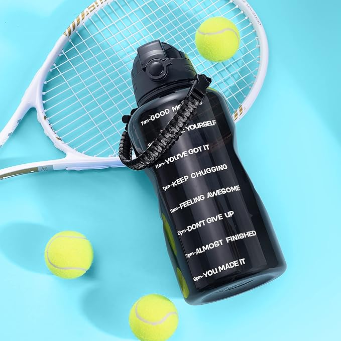 Water Bottles 1 / Half Gallon with Time Marker and Straw, Large Fitness Sports Motivational Bottle, Wide Mouth Leakproof and BPA Free for Travel, Gym,office,school