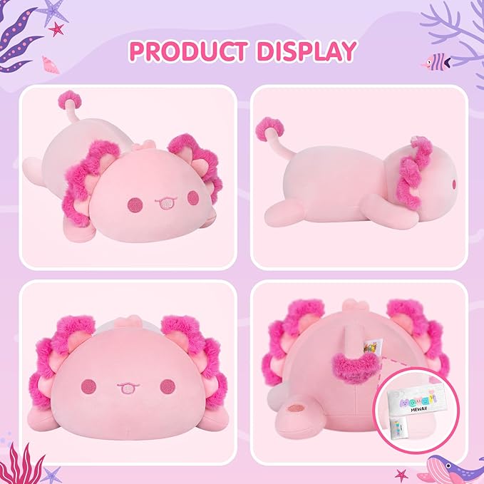 Cute Axolotl Plush Pillow, Kawaii Plushies Pink Axolotl Stuffed Toys, Squishy Plushies, Cuddle Plush Pillow for Boys & Girls