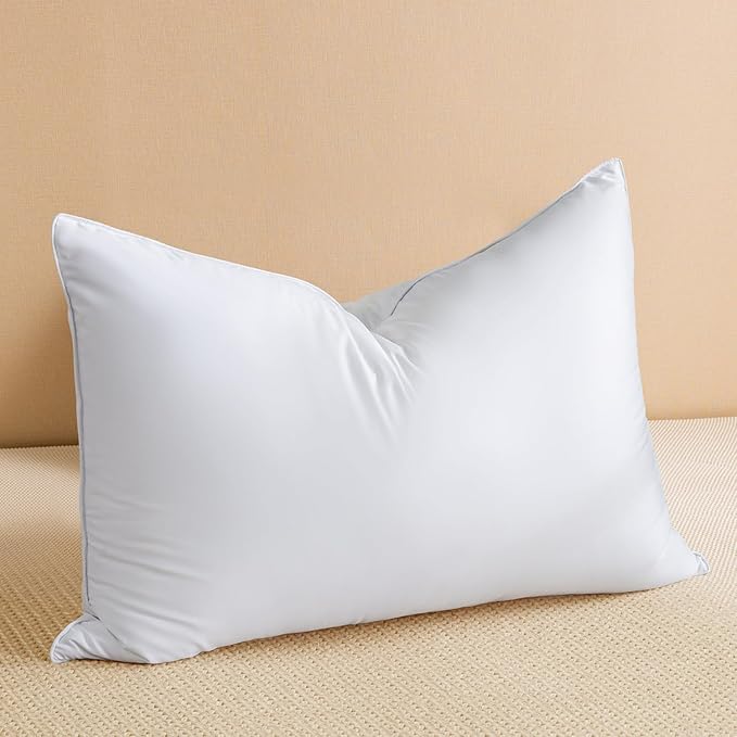 Goose Feather Down Pillow Standard Size, Luxury Soft Feather Pillow for Sleeping, Smooth Down-Proof Fabric, Hotel Collection Bed Pillow Surround Fill Polyester (White, 20"x26")