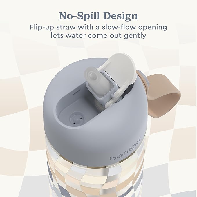 Bentgo Kids Water Bottle (Whimsy & Wonder Collection) - Leak-Proof Durable Tritan 15 oz. Cup for Kids/Toddlers 3+; Flip-Up Safe-Sip Straw for School, Sports, Daycare, Camp & More (Checker Gradient)