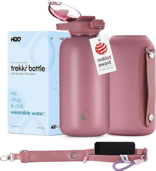 H2O Capsule Half Gallon Insulated Water Bottle With Straw - Stainless Steel Thermos Water Bottle With Sipping/Chugging Lid & Shoulder Strap For Storage - 64 oz Vacuum Flask, Keeps Hot Cold (Plum)