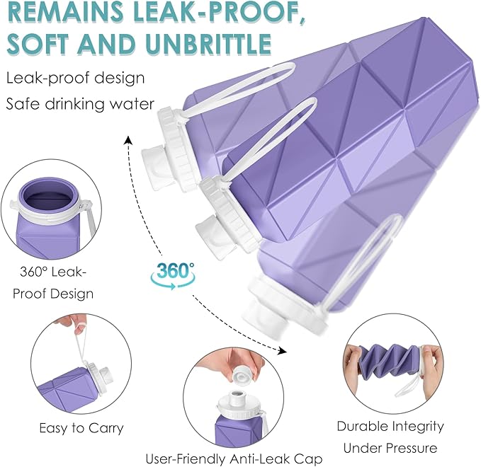 SPECIAL MADE Collapsible Water Bottles Cups Leakproof Valve Reusable BPA Free Silicone Foldable Travel Water Bottle Cup for Gym Camping Hiking Travel Sports Lightweight Durable