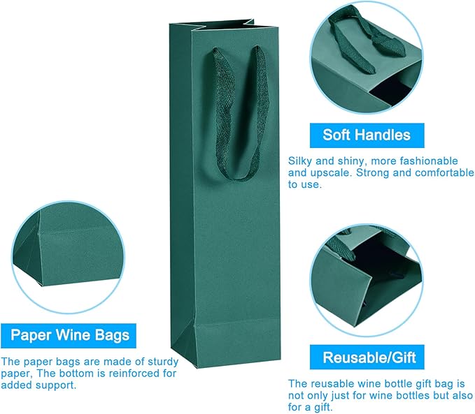 uxcell Wine Bags, 24pcs Light Green 4 x 4 x 14 In Wine Gift Bags with Handles Paper Wine Tote Bag for Wedding Birthday Christmas Party Supplies