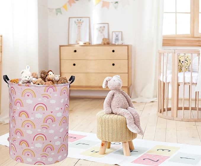 Rainbow Pink Baby Laundry Basket Baby Hamper Kids Hamper Basket Toy Storage Bin for Boys Room Decor Baby Nursery Hamper Gift Baskets for Bedroom Bathroom(Pink Rainbow)