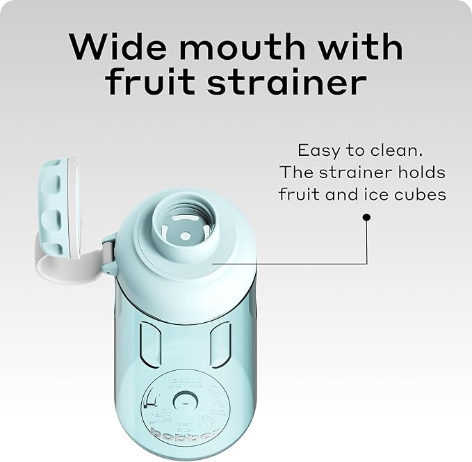 BOBBER 30 oz Tritan Water Bottle with Strainer for Fruit & Ice — Dishwasher Safe, Leak Proof, BPA & BPS-Free Water Bottle — Large Fitness Bottle for Women & for Men, Sturdy Tritan Plastic (Light Blue)