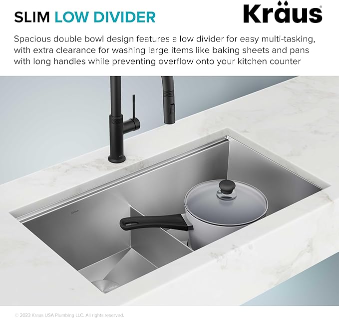 KRAUS KWU112-33 Kore Workstation 33-inch Undermount 16 Gauge Double Bowl Stainless Steel Kitchen Sink with Integrated Ledge and Accessories (Pack of 8)