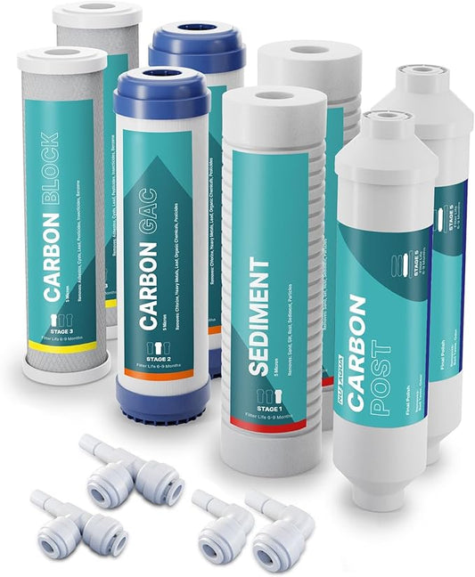 NU Aqua Reverse Osmosis Water Filter System Replacement Set - 4 Stage 1 Year Under Sink Kit - Includes Sediment, Carbon Filters, Parts & Fittings - Universal RO Filtration Cartridge Pack
