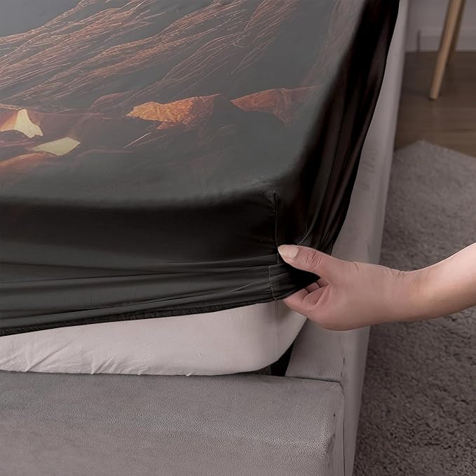 AILONEN Girls Wolf Fitted Sheet Set Twin Size, 3 Pieces Bedding Set Red Rose Wolf Sheet Set for Women Teen Kids,Wildlife Bed Sheet Set Wolf Fitted Sheet with 2 Pillowcases