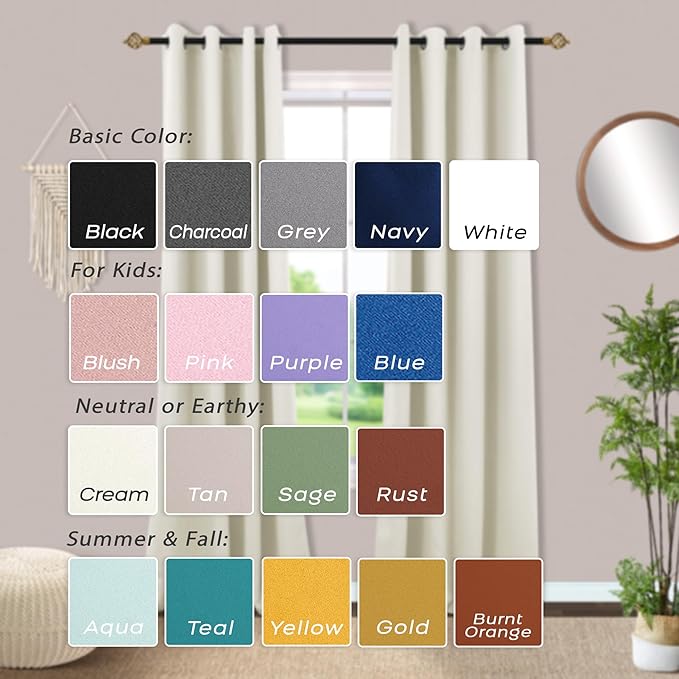 Mrs.Naturall Cream Curtains 96 Inches Long for Living Room 2 Panels Set,Blackout Boho Grommet Room Darkening Drapes,Off White Ivory