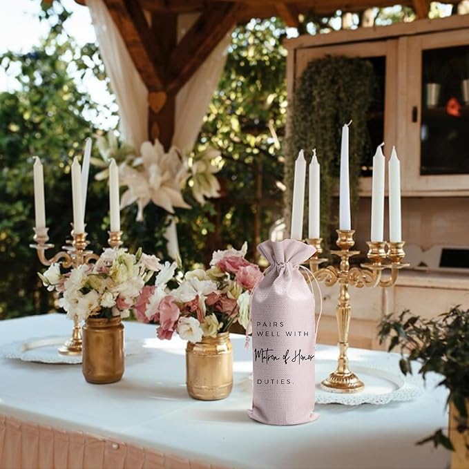 Baobeily Paris Well With Matron of Honor Wedding Gift Engagement Gift Bag For bride/him/her Newly Engaged Gift Wine Tote